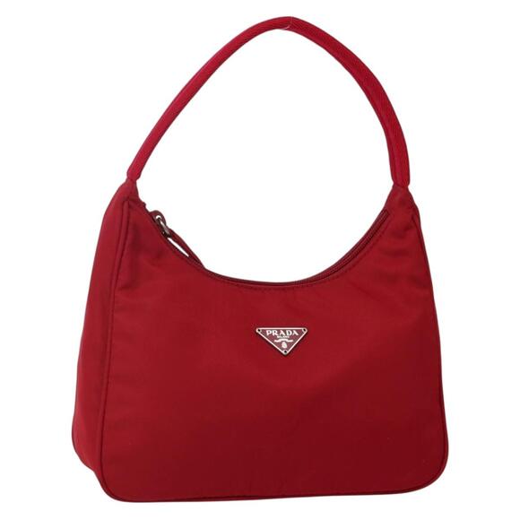 PRADA Hand Bag Nylon Red Silver - Picture 1 of 12